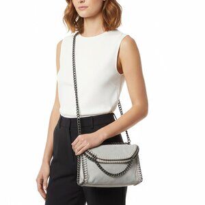 Sarah Grey Faux Suede Black Chain Shoulder Crossbody Bag Vegan Classic